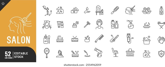  Salon line editable icon set. clipper, barber pole, comb, razor blade, chair, sprayer .vector illustration.