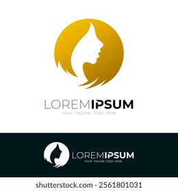 Salon logo with beauty design template, women's haircut icon