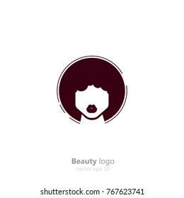 Salon logo. For women with dark skin. Afro hairstyles beauty logotype. Vector flat illustration