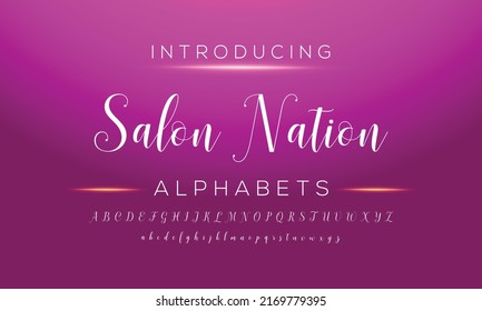 Salon Nation script font design. Vector alphabet.