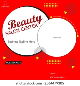 Salon poster design in red background. Post for digital marketing promotion in vector pattern. 