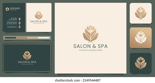 diseño del logotipo de flores de salón y spa con plantilla de tarjeta de visita.