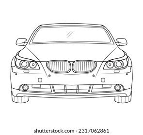 ilustración de coche de salón, dibujo de línea negra sobre fondo blanco, espacio de copia, sedans, sketch de autos de lujo.