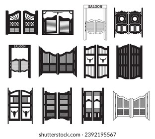 Saloon-Tür EPS, Eintritt in ein Saloon EPS, Salontürsilhouette, Salontüren EPS, 