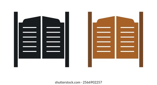 Saloon door icon set in black and colored