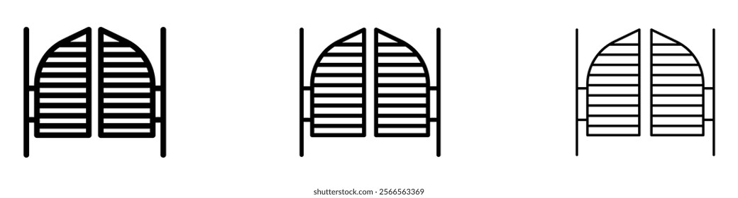 Saloon door icon in tree different line stroke sizes.