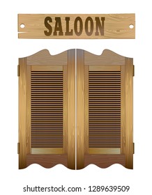 Saloon doors and signboard above. Design image elements isolatted on white.