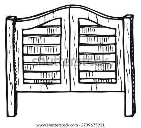Saloon gate icon. Wooden front date drawing