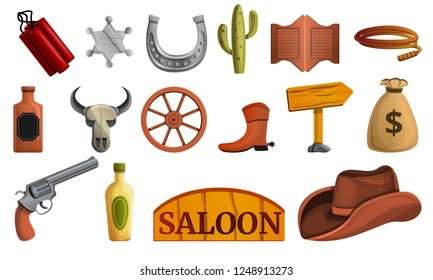 Saloon icon set. Cartoon set of saloon vector icons for web design