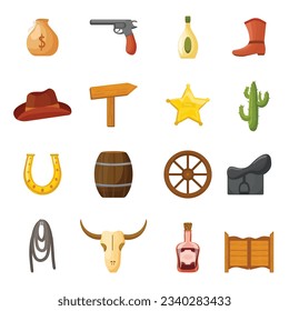 Saloon icons set cartoon vector. Western pub. Wild salon