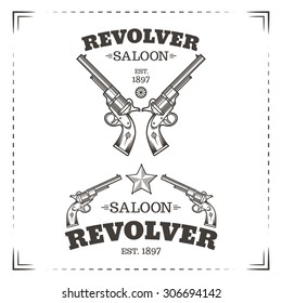 Saloon Revolver Vector Logo Template. Wild West Style. 