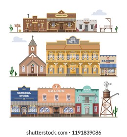 Saloon vector wild west building and western cowboys house or bar in street illustration wildly set of country landscape with architecture hotel store isolated on white background