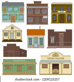 Saloon Vector Wild West Housing Building And Western Cowboys House Or Bar In Street Illustration Wildly Set Of Country Landscape With Architecture Hotel Store In Town Isolated On White Background