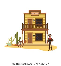 Saloon, Salvaje oeste. Clipart de Vector plano, ilustración con fondo aislado.