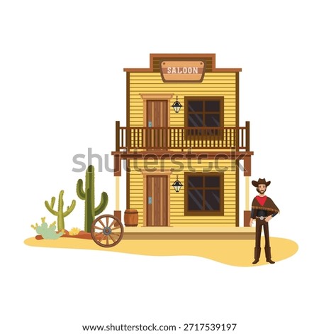 Saloon, Wild west. Flat vector clipart, illustration with isolated background.