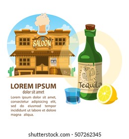 Saloon. Wild West Illustration. Alcohol. Game background.