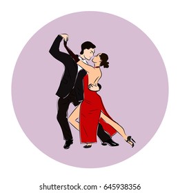 Salsa or argentine tango dancing couple man and woman in vector. International tango day