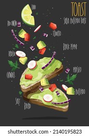 Salsa avocado toast. Vector illustration svg