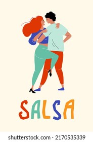 Salsa and bachata dance. The couple is dancing Latin dances. Dancers move sexually. Poster and poster for the Dance and Rumba Festival