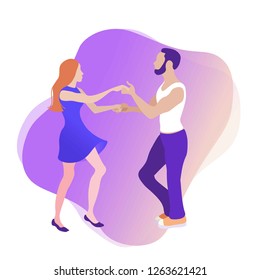 Salsa in the city. Street dancing. Beautiful couple dancing. Vector illustration cartoon style. Dance studio logo.