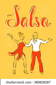 Salsa cuban dance poster. Dancing couple.