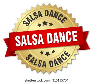 salsa dance 3d gold badge with red ribbon