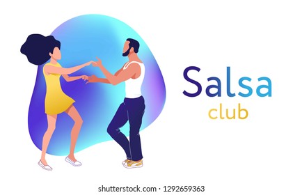 Salsa dance. Flat style vector illustration of couple dancing latin or Carribbean dance. Salsa club design.