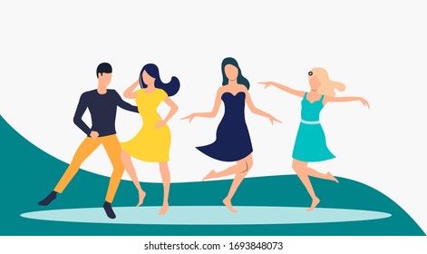 Salsa dancers performance. Leisure, fun, performance concept. Vector illustration can be used for topics like entertainment, nightlife, salsa party