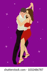 Salsa dancing couple man and woman in vector. International tango day