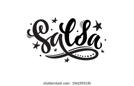 Salsa handwritten text isolated on white background. Modern brush ink calligraphy, hand lettering for card, apparel, flyer, poster design. Dance studio or classes logotype. Vector illustration