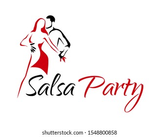 Salsa Latino Dance Logo. Dancing Couple Man And Woman Vector Illustration, Icon For Dancing School, Party, Lessons