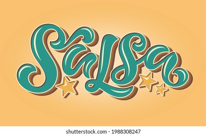 Salsa lettering vector illustration for logo design, banners, tags and announcements. Hand-drawn bold calligraphy in trendy colors.