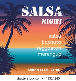 Salsa night flyer with hand-drawn palms