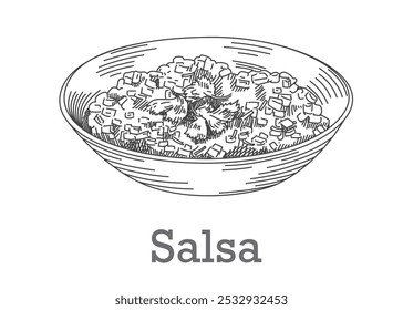 Salsa na placa, estilo de esboço desenhado à mão. Comida tradicional mexicana.