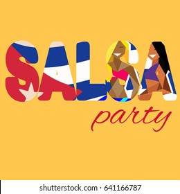 Salsa party illustration with dancing girls