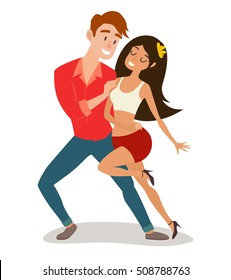 Salsa Party, Latino Dancer Vector Illustration. Cuban Couple Of Happy Woman And Man. Samba, Bachata Or Zouk Dance. Social Salseros: Flat Style, Isolated