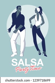 Salsa Party Time. Young couple dancing latin music: salsa, merengue, mambo, bachata