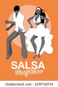 Salsa Party Time. Young couple dancing latin music: salsa, merengue, mambo, bachata