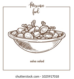 Salsa Salad Sketch Vector Icon For Mexican Cuisine Food Menu Design