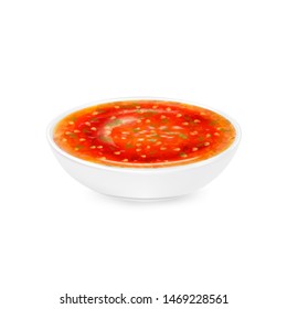 Salsa sauce in a porcelain saucer, mexican sauce for snacks, vector illustration.