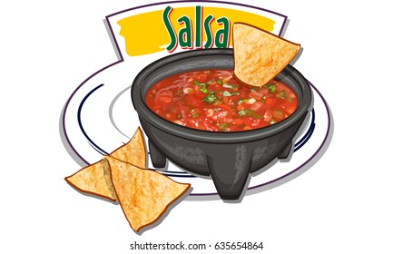 Salsa - Traditional Mexican Sauce With Nachos - Vector