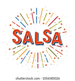 Salsa vector logotype. Coloflul sunshine elements. Poster for dance party, cards, banners, t-shirts, dance studio. 