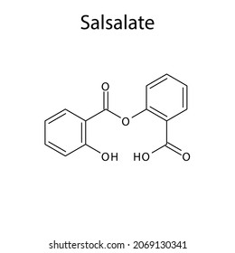 Salsalatmolekulare Struktur, flache skelettale chemische Formel. Nicht-steroidales Arzneimittel zur Behandlung von rheumatoider Arthritis, Osteoarthritis, rheumatischen Erkrankungen. Vektorgrafik.