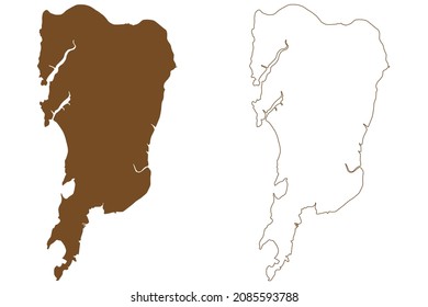Salsette island (Republic of India, Maharashtra state) map vector illustration, scribble sketch Salsette map