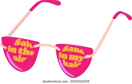Salt in the air phrase inside the pink retro glasses with in the groovy 1970s style,