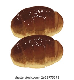 Pão de sal, croissant, comida de sobremesa