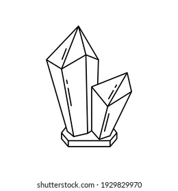 Logo de la cueva de sal. Icono lineal de dos cristales. Simple ilustración negra de mineralogía y piedras naturales. Contorno pictograma vectorial aislado sobre fondo blanco