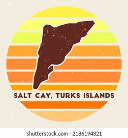 Salt Cay, Turks Islands logo. Sign with the map of island and colored stripes, vector illustration. Can be used as insignia, logotype, label, sticker or badge of the Salt Cay, Turks Islands.