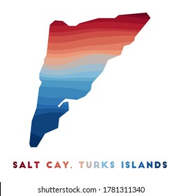 Salt Cay, Turks Islands map. Map of the island with beautiful geometric waves in red and blue colors. Vivid Salt Cay, Turks Islands shape. Vector illustration.