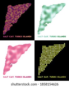 Salt Cay, Turks Islands map. Collection of map of Salt Cay, Turks Islands in dotted style. Borders of the island filled with rectangles for your design. Vector illustration.